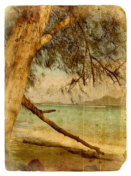 Indische Ozeanlandschaft, Seychellen. alte Postkarte. — Stockfoto