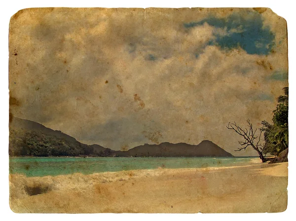 Tropische Landschaft, Seychellen. alte Postkarte. — Stockfoto