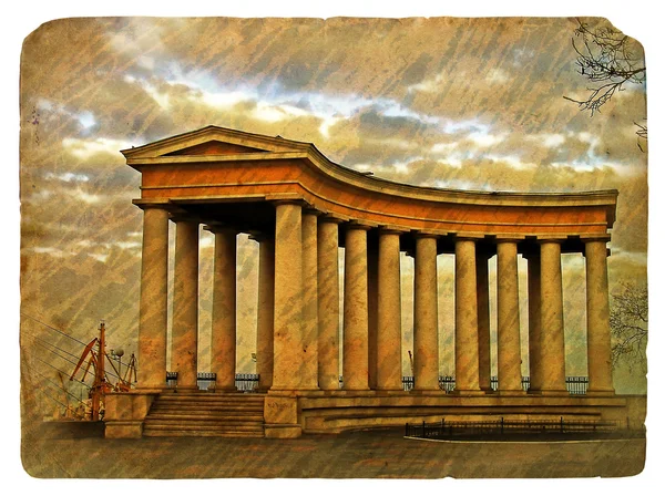 老 grunge 古董纸质地的希腊柱廊模式 — 图库照片