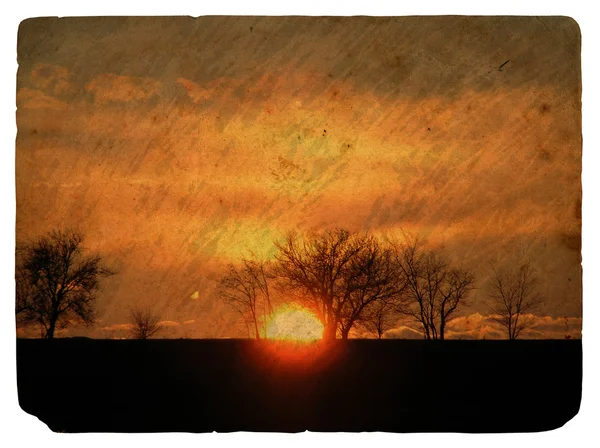 stock image Sunset. Old postcard.