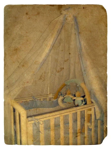 Детская кроватка. Старая открытка . — стоковое фото
