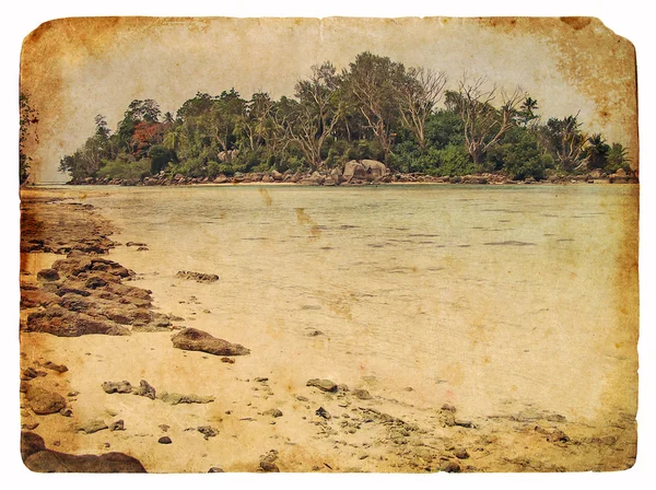 Trópusi táj, Seychelle-szigetek. régi képeslap — Stock Fotó