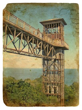Metal construction - Lift. Old postcard. clipart