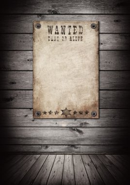 Wanted poster in old grunge interior. clipart