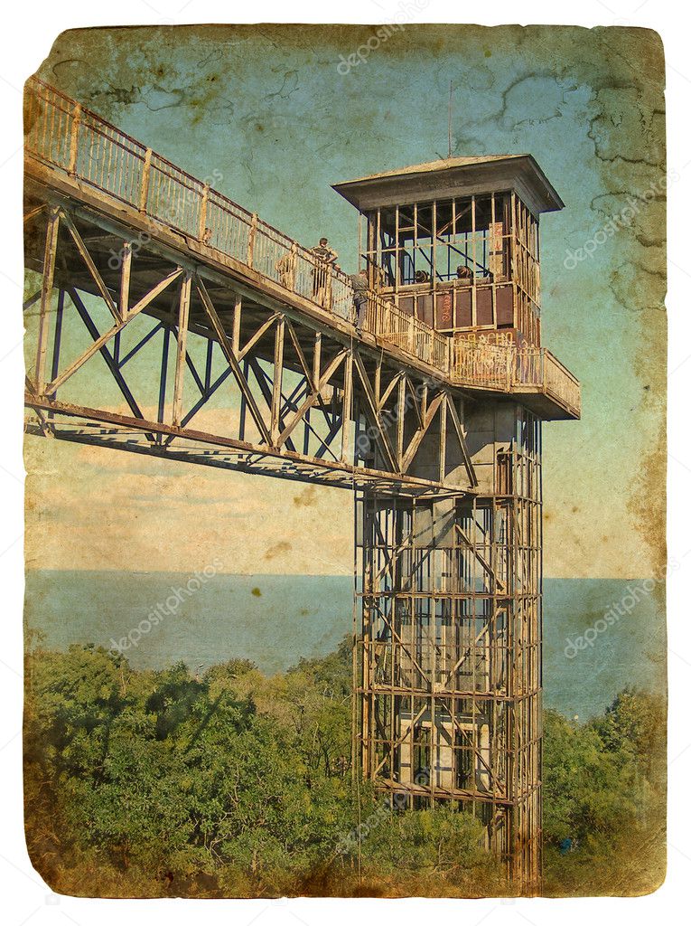 Metal construction - Lift. Old postcard.