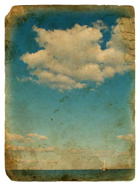 Segeljacht und Wolken. alte Postkarte. — Stockfoto