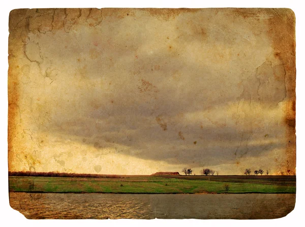 Jarní krajina. Stará pohlednice. — Stock fotografie