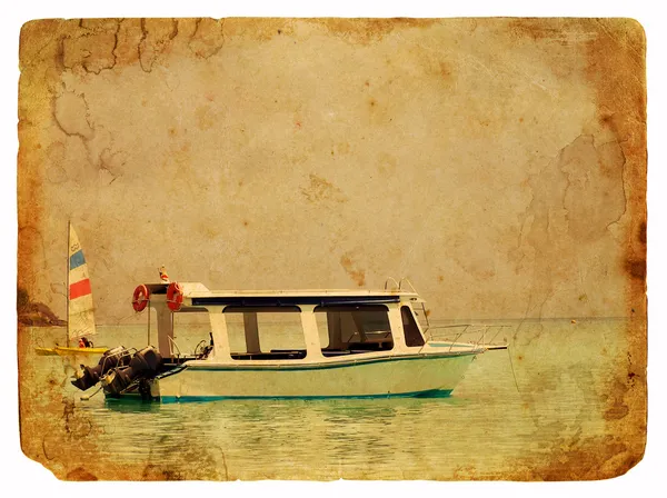 여행 배입니다. 오래 된 그림 엽서. — 스톡 사진