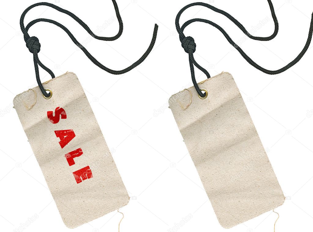 Fabric tags, empty and with Sale inscription