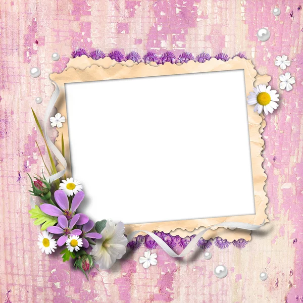 Retro photo framework with flowers — Stock Photo, Image