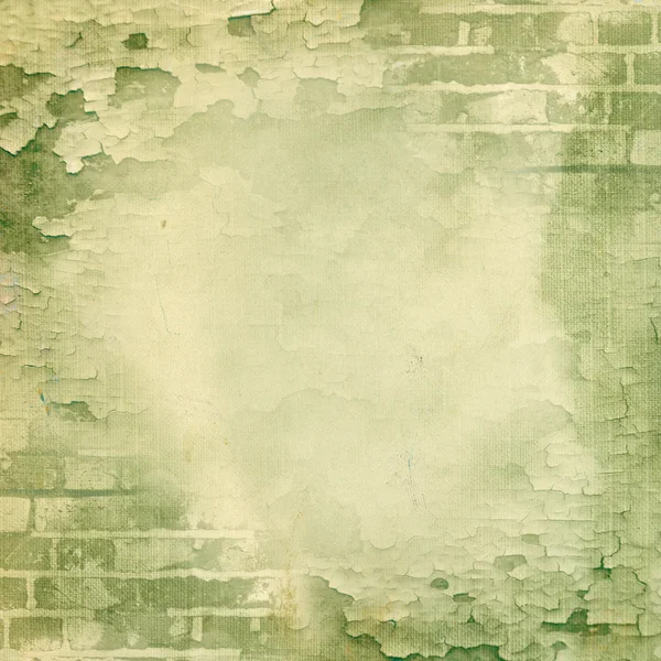 Green wall, brick, cracked paint — Stock fotografie
