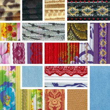 Collage of colorful pieces of fabric clipart