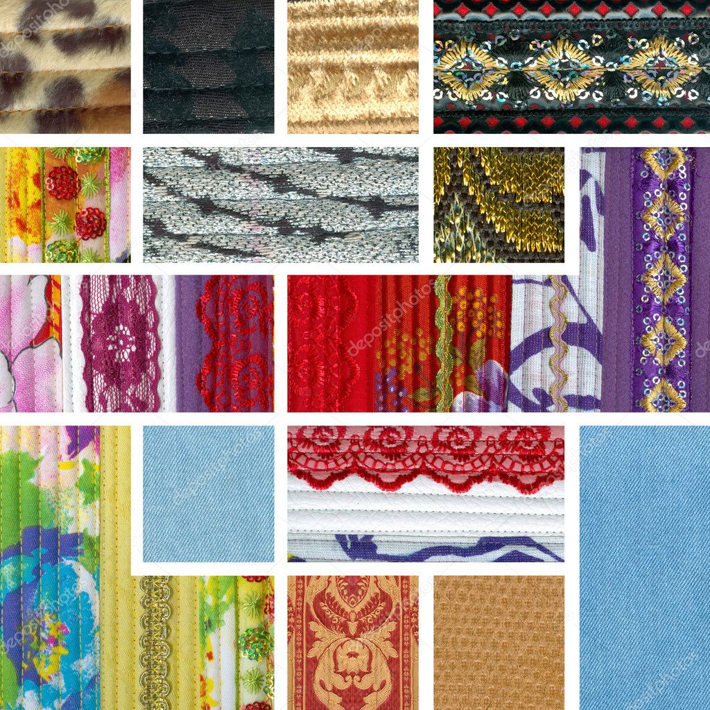 Collage of colorful pieces of fabric