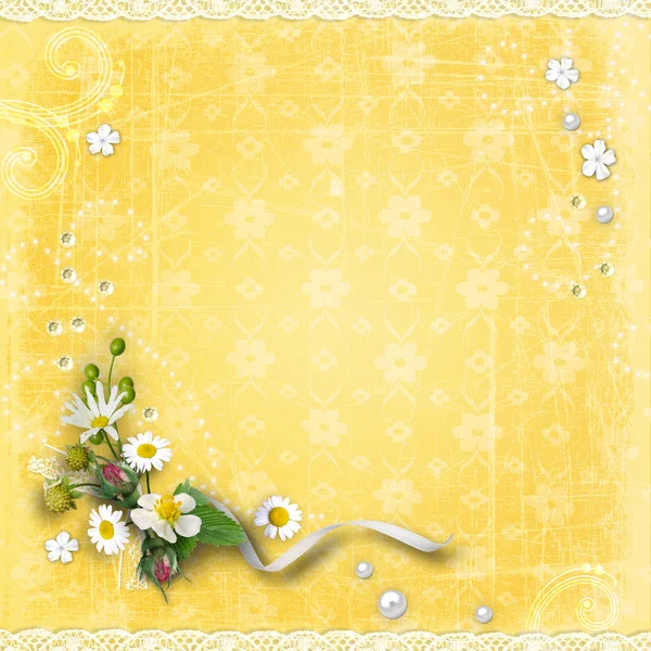 Fondo texturizado amarillo con flores — Foto de Stock