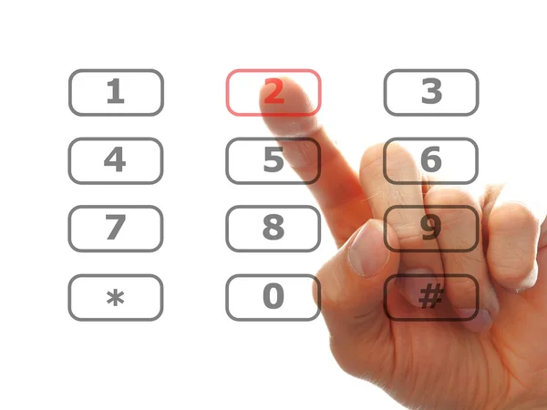 Stock image Finger push a telephone number button