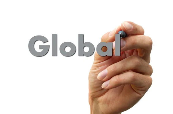 Hand skriver ordet global — Stockfoto