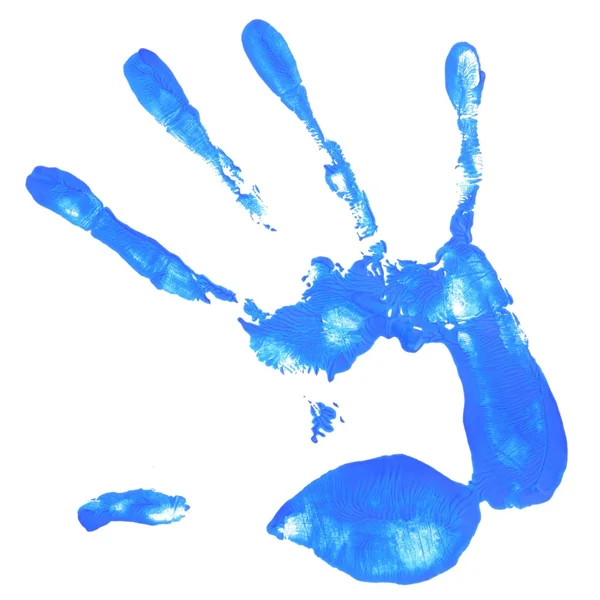 Handabdruck mit blauer Farbe — Stockfoto