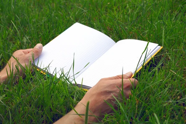Libro aperto sull'erba — Foto Stock