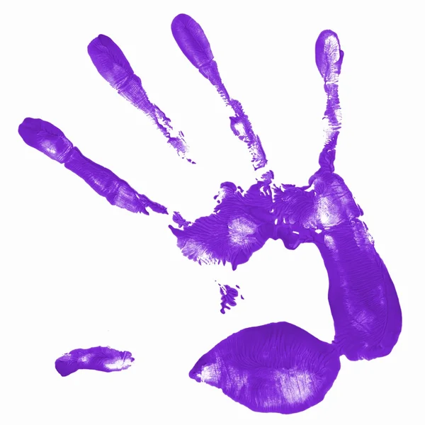 Handabdruck mit lila Farbe — Stockfoto