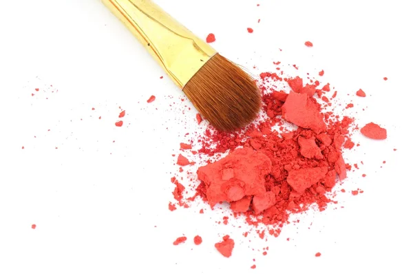 Cepillo de maquillaje y polvo cosmético —  Fotos de Stock