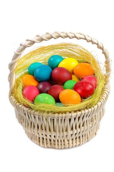 Easter eggs in basket — Stock Photo, Image