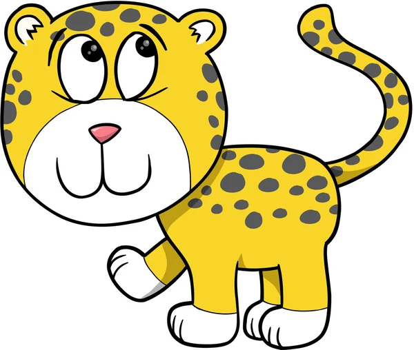 Timido carino leopardo vettoriale illustrazione fumetto arte — Vettoriale Stock
