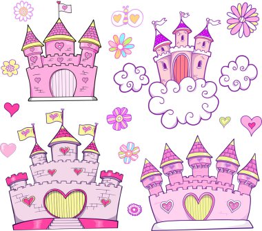 Super Cute Castle Vector Illustration Set clipart