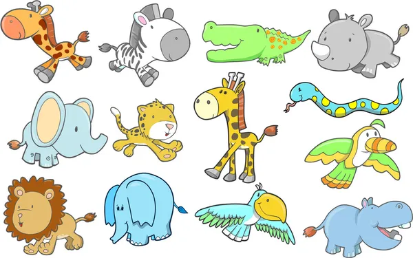 Tierwelt Safari Tiere Vektor Illustration Set — Stockvektor