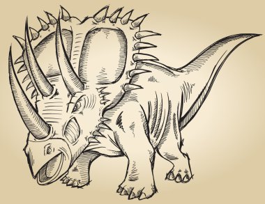 Doodle triceratops dinozor vektör çizim