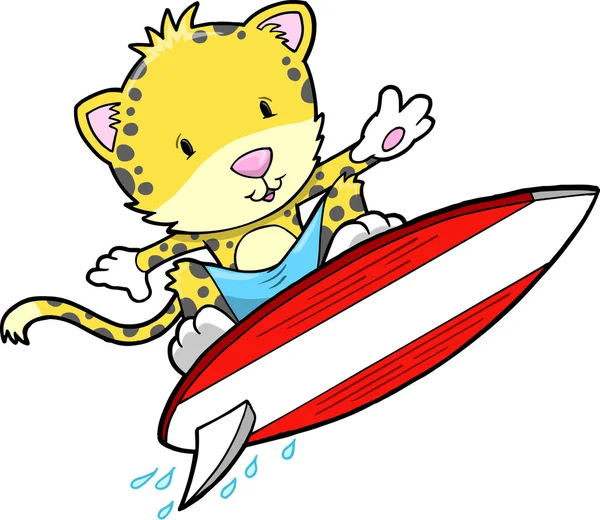 Surfen zomer cheetah Luipaard vector — Stockvector