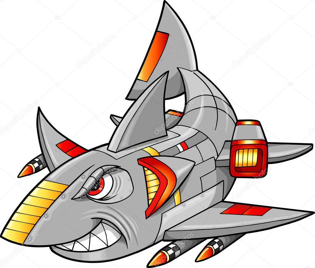 Metal Armed Robot Cyborg Shark Vector Illustration