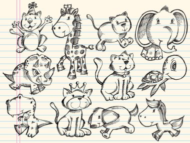 Sketch Doodle Animals Vector Set clipart