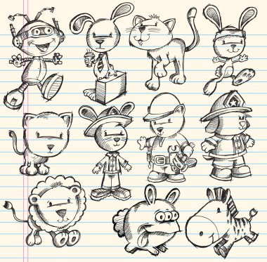 Doodle Sketch Animal Vector Set clipart