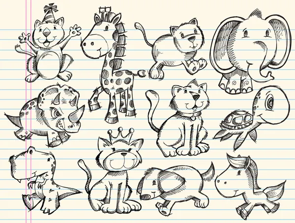 Sketch Doodle Animals Vector Set — Stock Vector