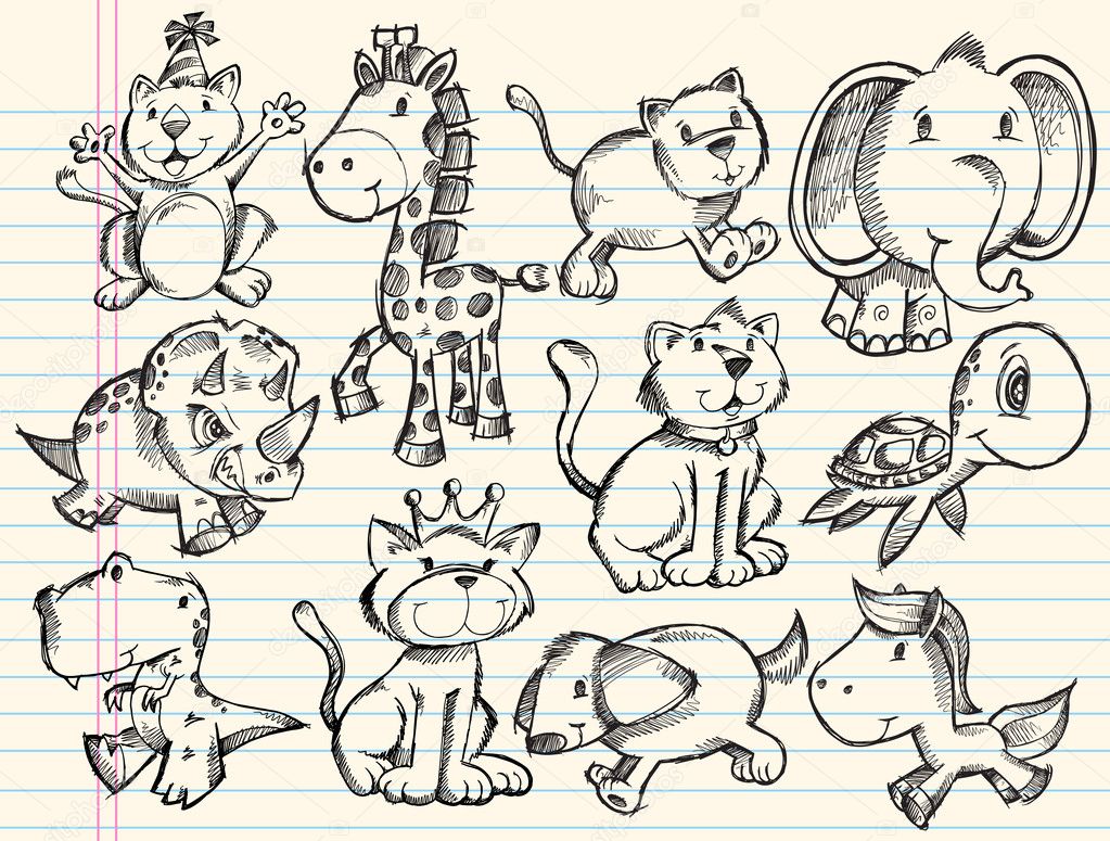 Sketch Doodle Animals Vector Set