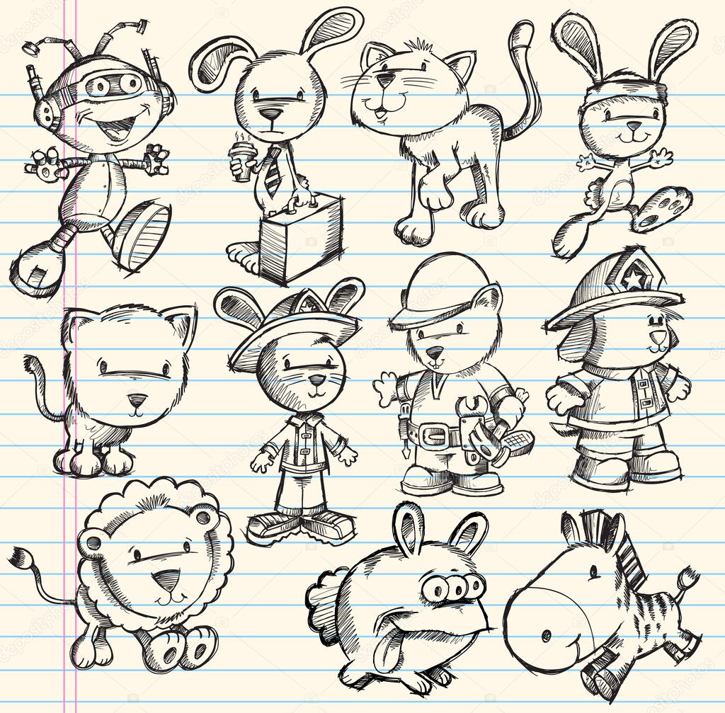 Doodle Sketch Animal Vector Set