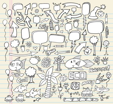 Notebook Doodle Speech Bubble Design Elements Set clipart