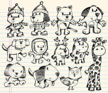 Doodle Sketch Animal Vector Set clipart