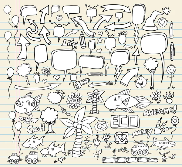 Blocco di elementi di design bolla discorso notebook Doodle — Vettoriale Stock