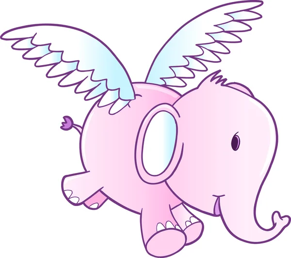 Schattige roze vliegende olifant vector illustratie — Stockvector