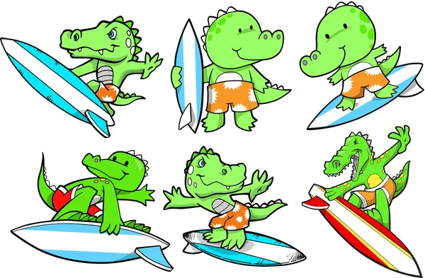 Surfing alligator sommaren vektor anger — Stock vektor