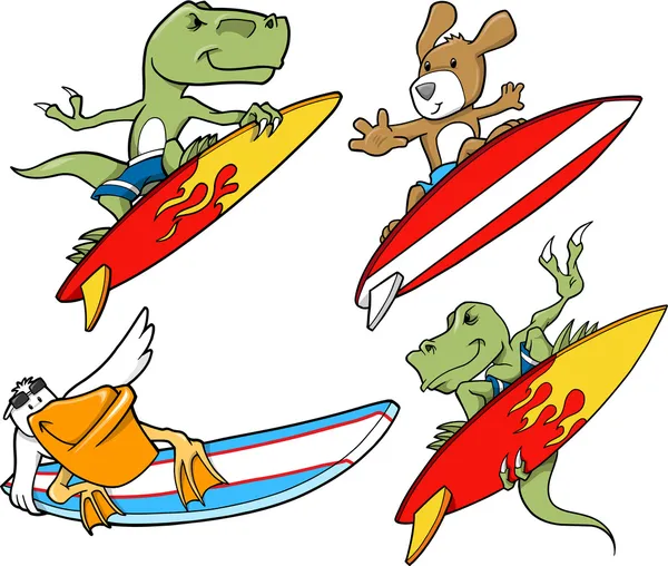 Серфинг животных Векторный набор — стоковый вектор