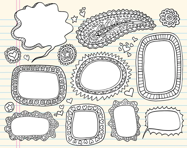 Desenho desenhado Doodle Henna Frame Set Vector ilustração arte —  Vetores de Stock