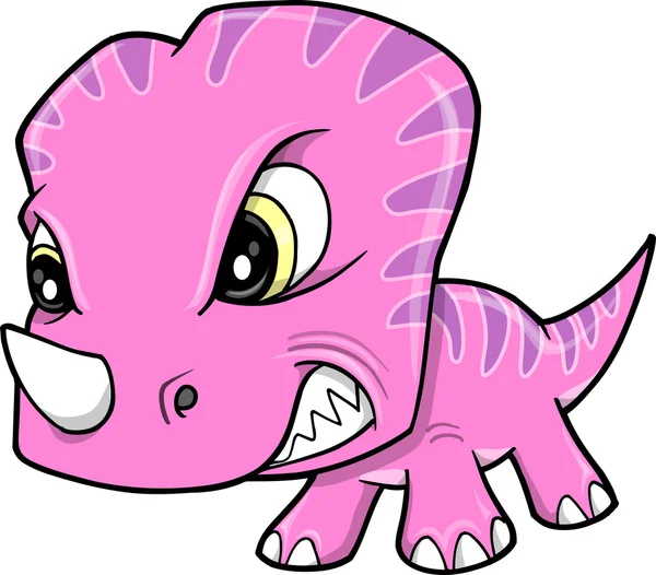 Cute Pink Angry Baby Triceratops Dinosaur Vector Art Illustration — Stock Vector