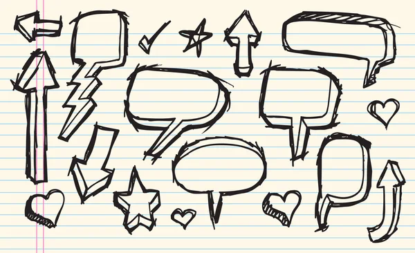 Notebook Doodle Sketch Speech Bubble Arrow Vector Ilustração Set —  Vetores de Stock