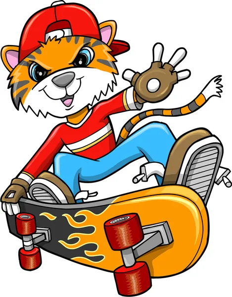 Safari Tiger Skateboarder Ilustração de arte vetorial — Vetor de Stock