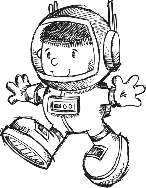 Şirin astronot bot doodle vektör sanat illüstrasyon kroki — Stok Vektör