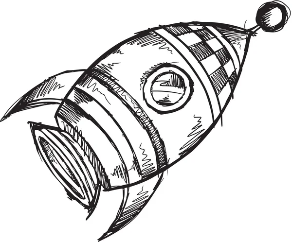 Cute Space Rocket Sketch Doodle Vector Art Illustration — Stock Vector