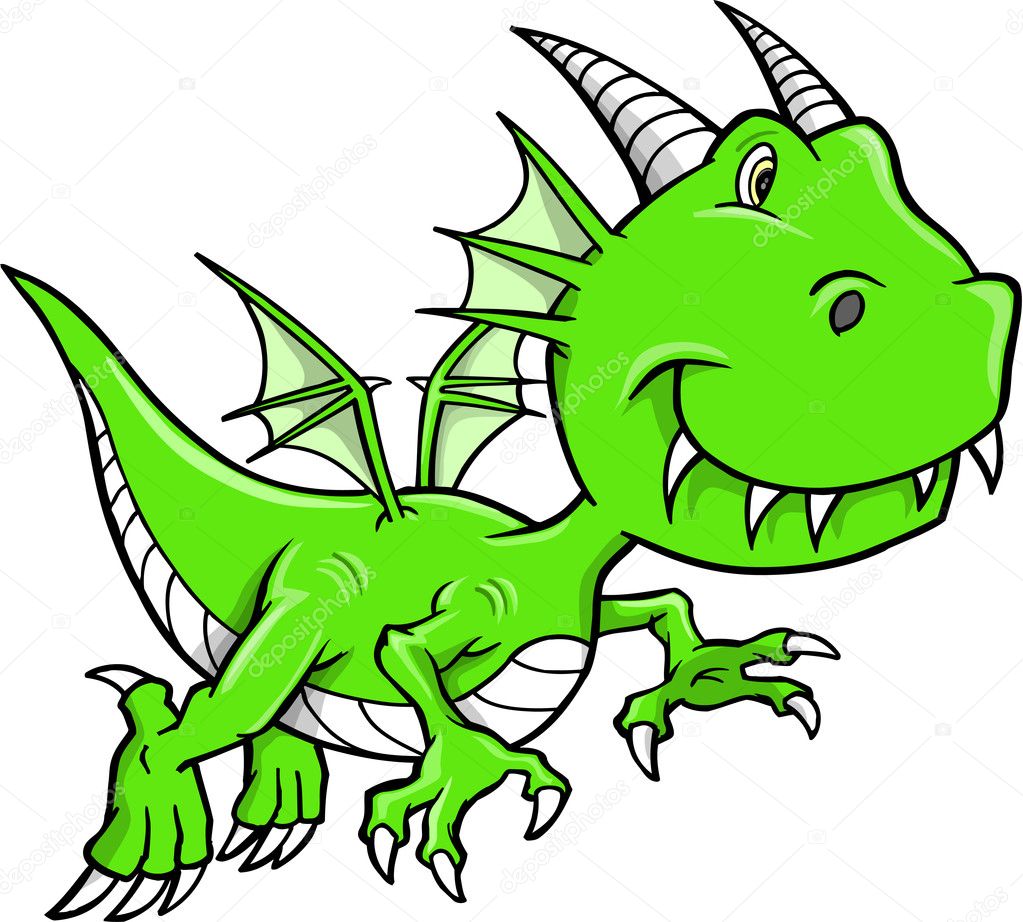 Cute Green Dragon Vector Illustration