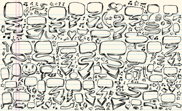 Bloc-notes Doodle Sketch Ensemble de vecteurs de bulles vocales — Image vectorielle